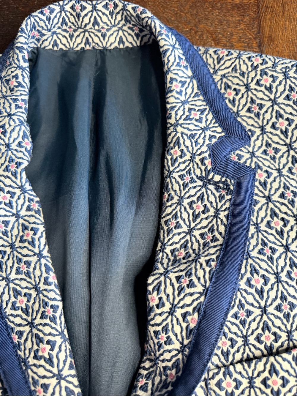 Mr. Turk Geometric Pattern Blazer Sport Coat Jacket Blue White Pink Size 42 - Picture 5 of 7